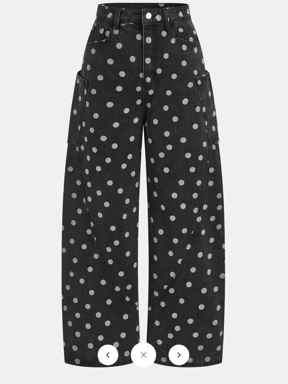 Commense Black and White Polka Dot Wide-Leg Cargo Jeans
